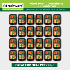 Freshware container side profile illustrating shallow, stackable design for space savings