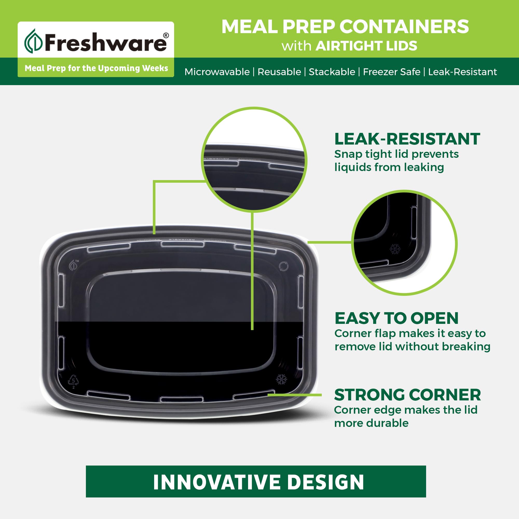 Freshware boxes in freezer protecting meals and preventing freezer burn