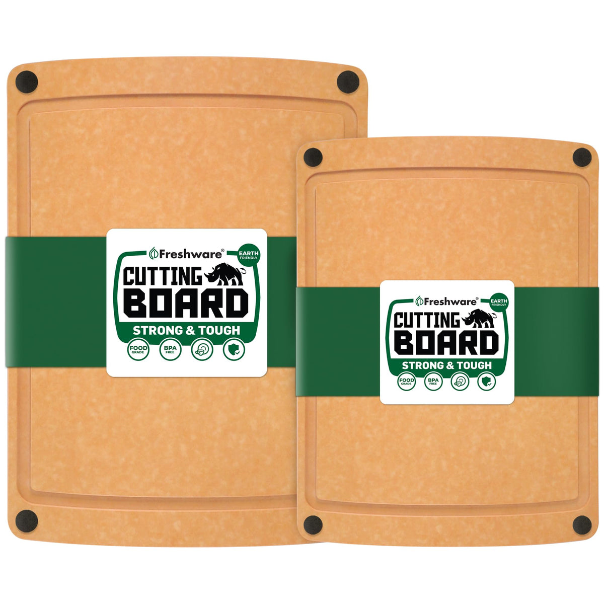 Freshware front view of two-board set showing natural finish and packaging, ideal for gifting