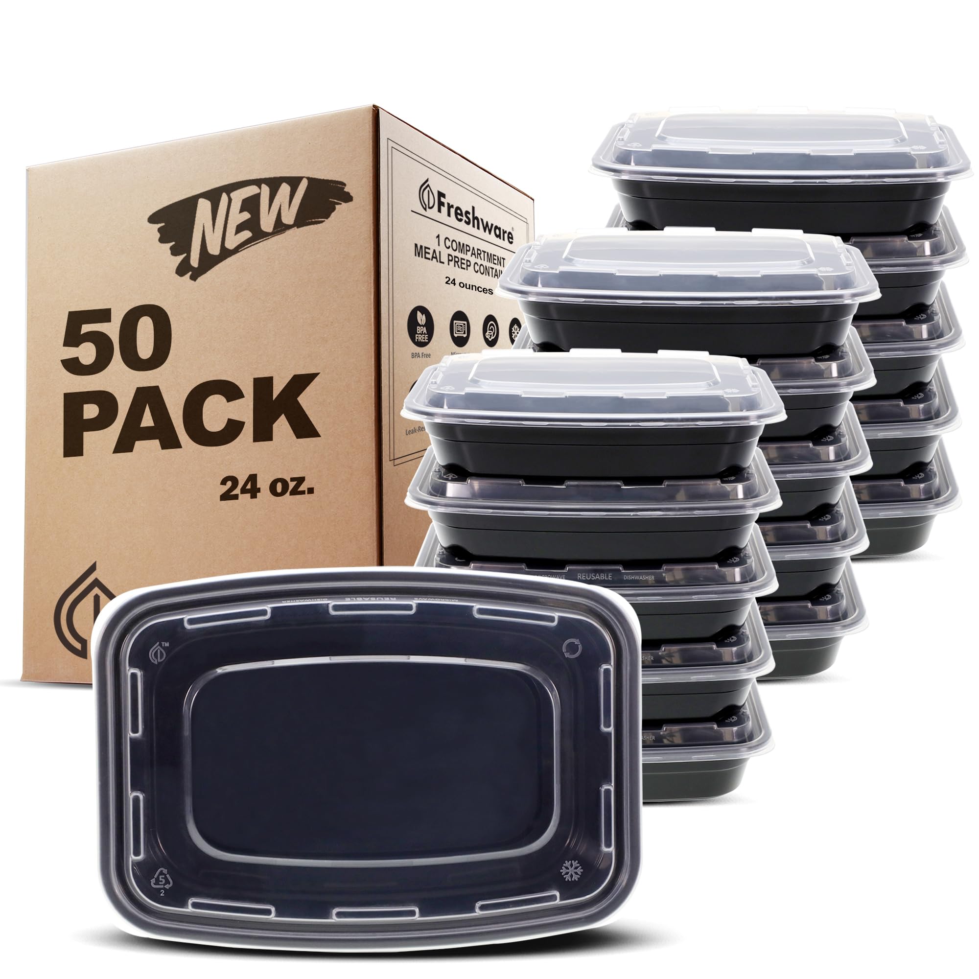 Freshware front view of 50-pack containers showing organized storage benefit