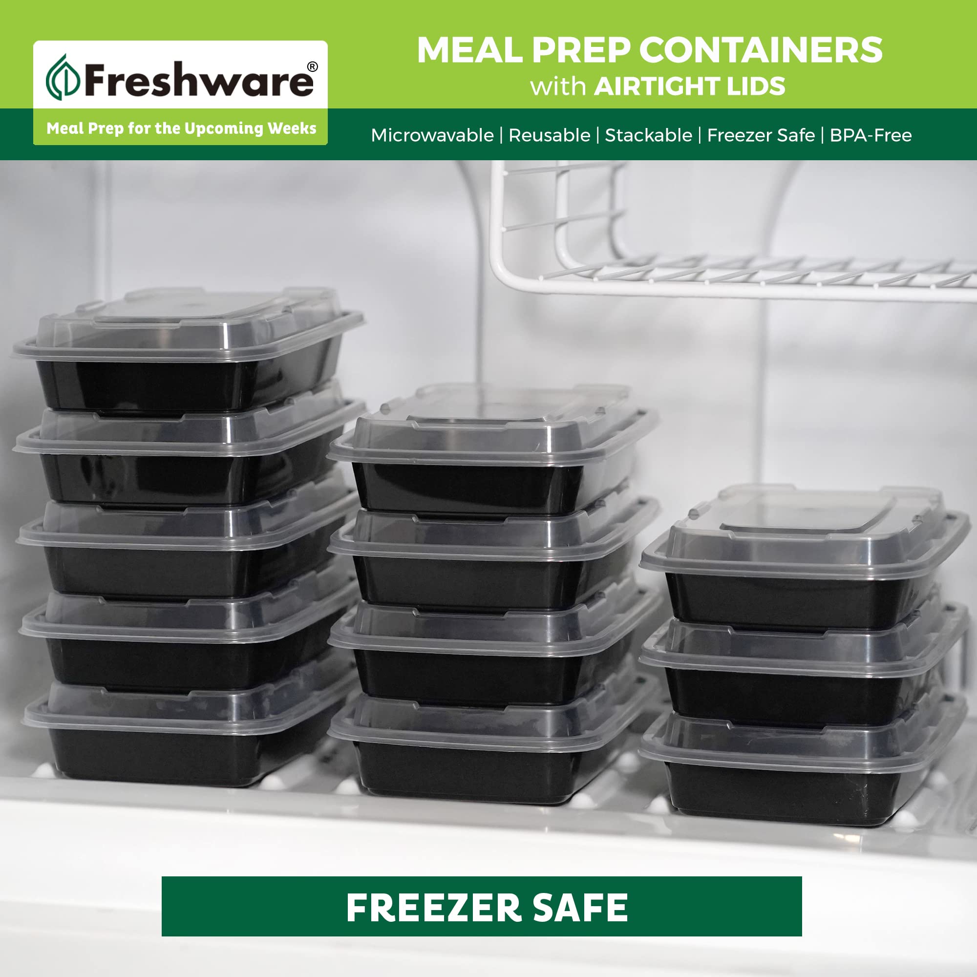 Freshware fifty containers arranged to display quantity and uniform meal planning benefits