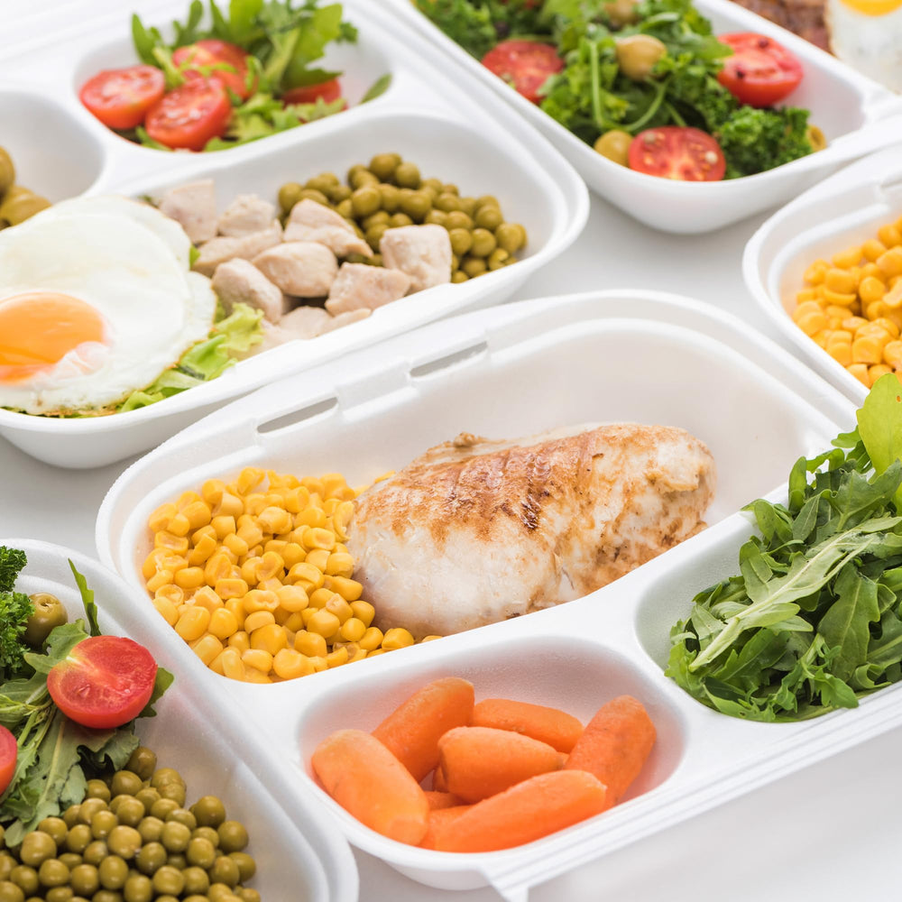 Freshware clamshell in microwave demonstrating microwave-safe reheating