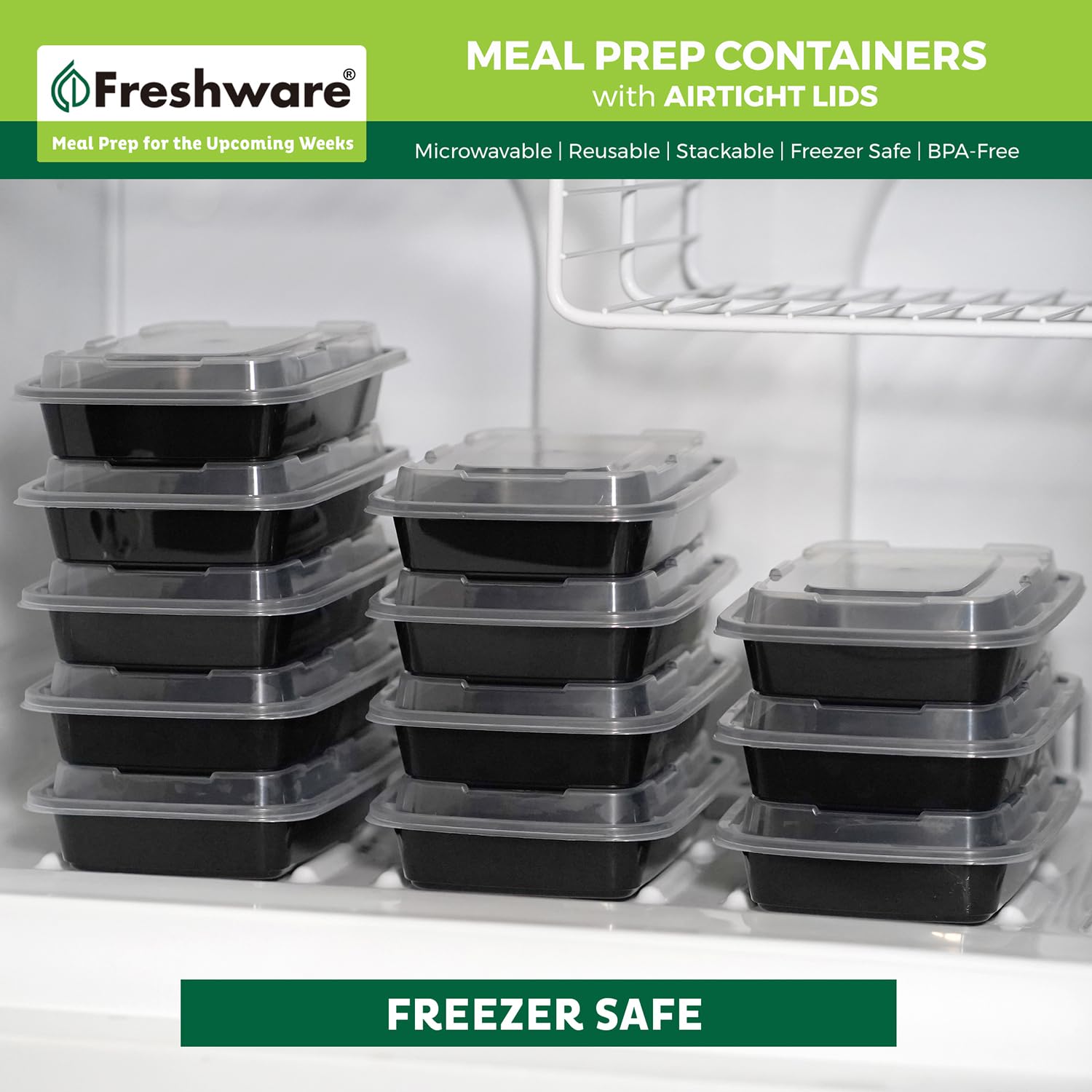 Freshware product label with dimensions showing clear volume information