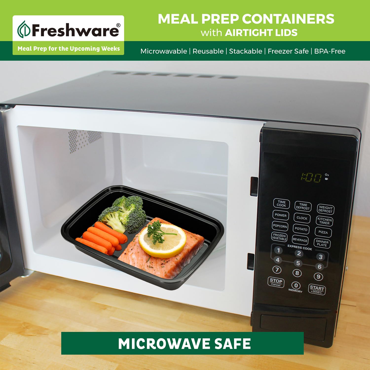 Freshware container in microwave showing safe reheating convenience