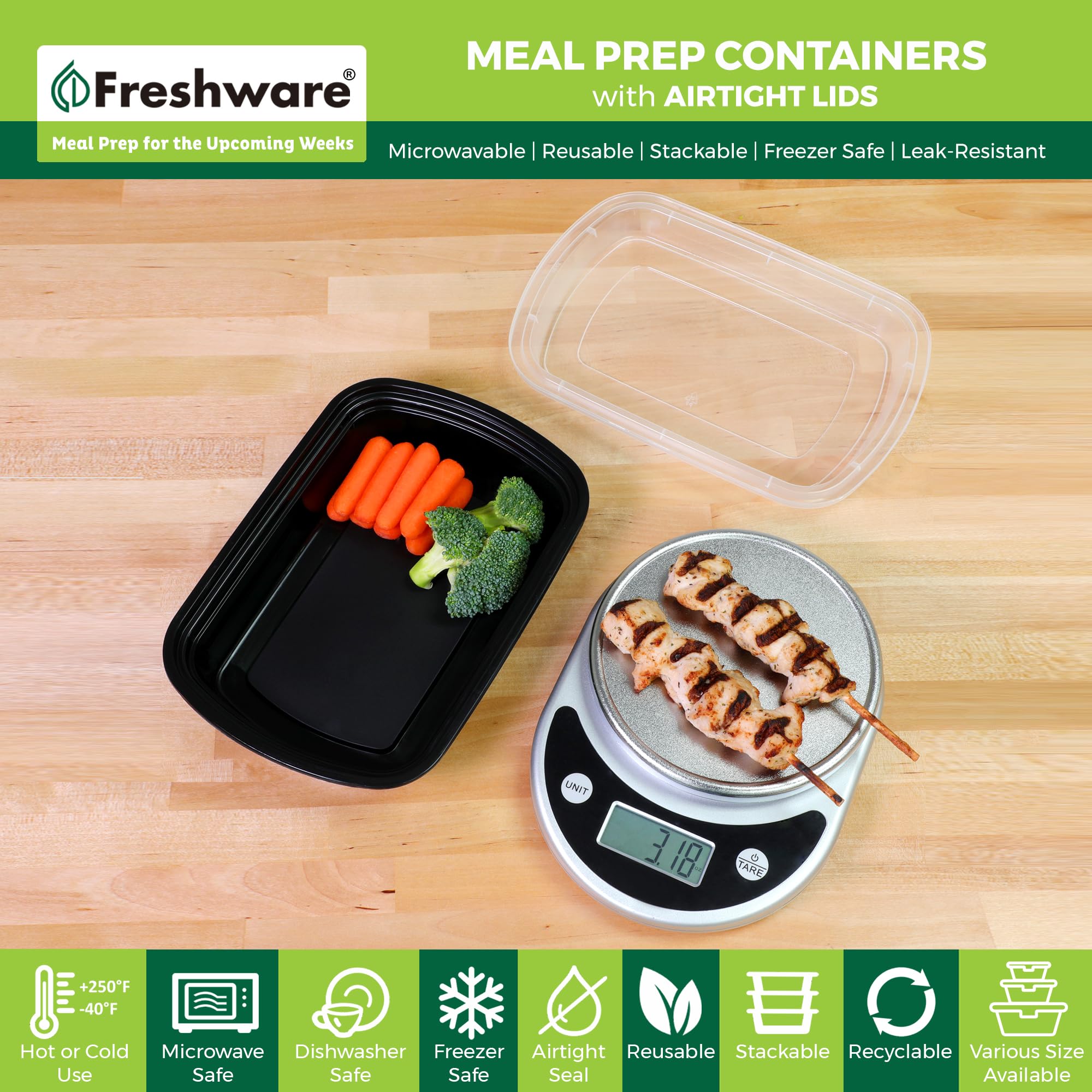 Freshware open container top view showing roomy 32 oz interior