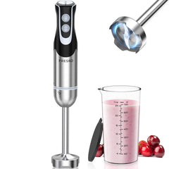 FRESKO front view showing compact handheld blender and beaker benefit quick prep