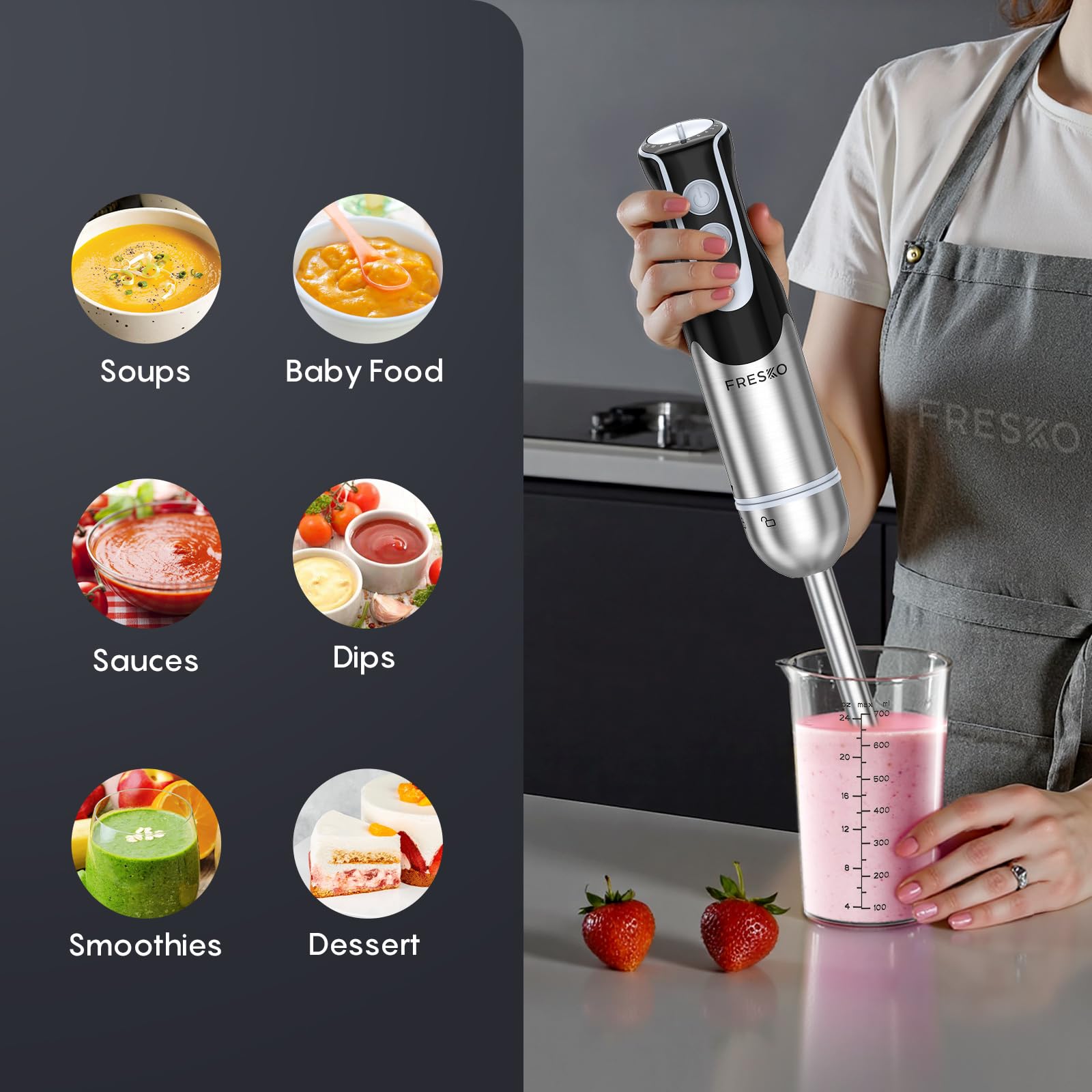 FRESKO stainless steel blade close-up for precise blending benefit