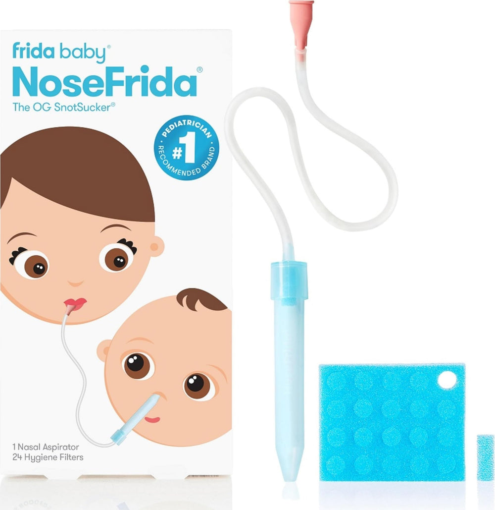 Frida NoseFrida front view showing device and 24 filters for clean suction