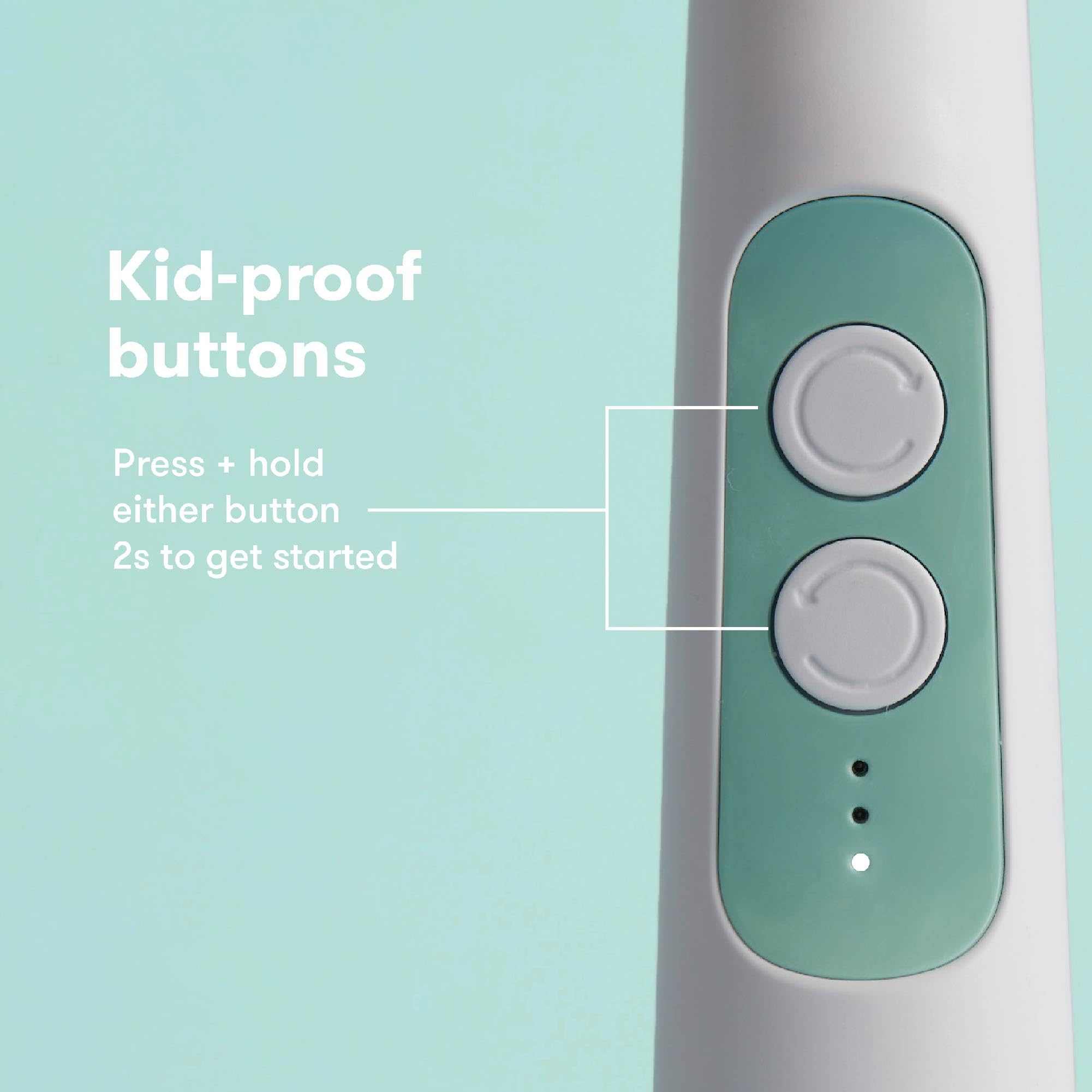 Frida buffer next to infant fingers showing compact size and safe handling benefit
