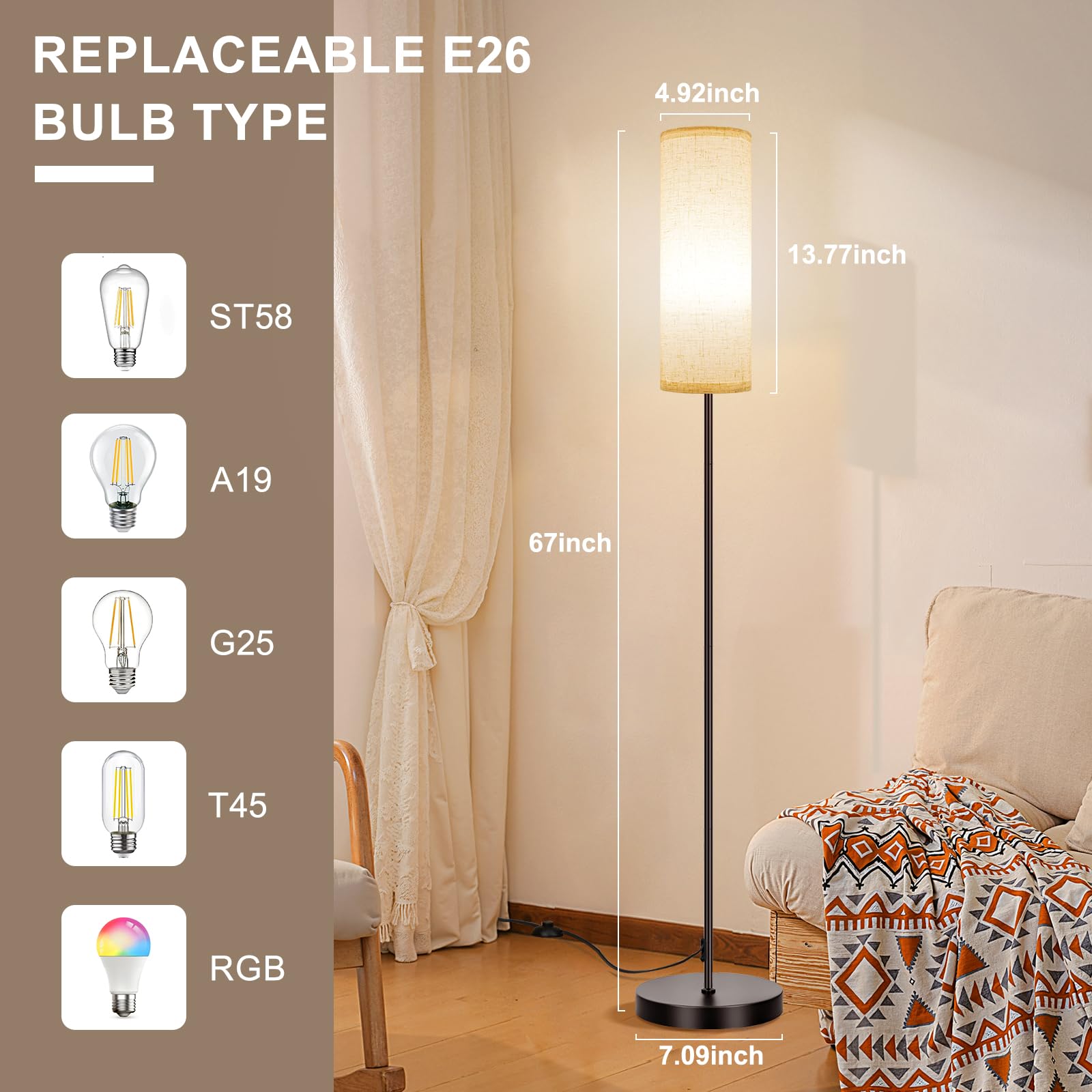 FRIDEKO HOME lamp next to sofa showing slim base and space-saving size