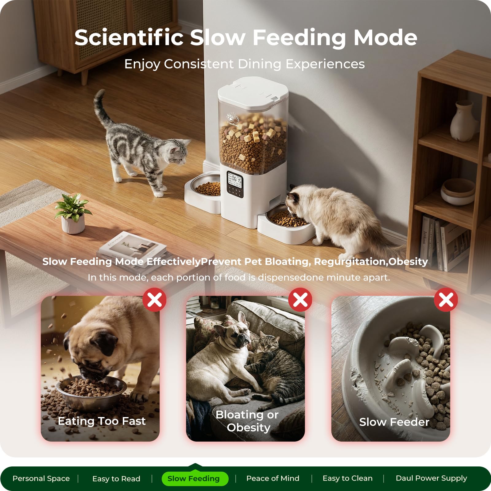Frienhund two bowls separated by 18.7 inches to reduce feeding conflict