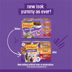 Friskies beef can close-up showing label and enticing meat forward aroma benefit