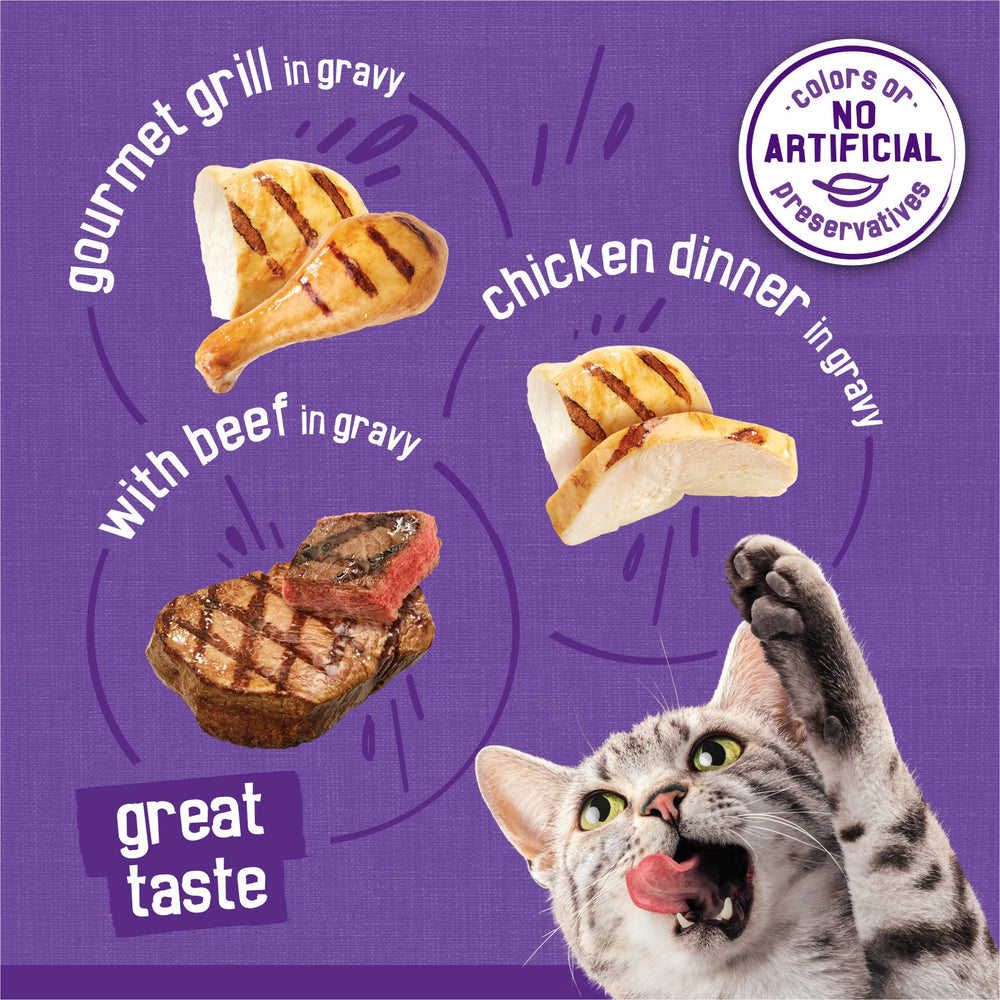 Friskies bite-sized chunks close detail displaying tender texture for easy chewing