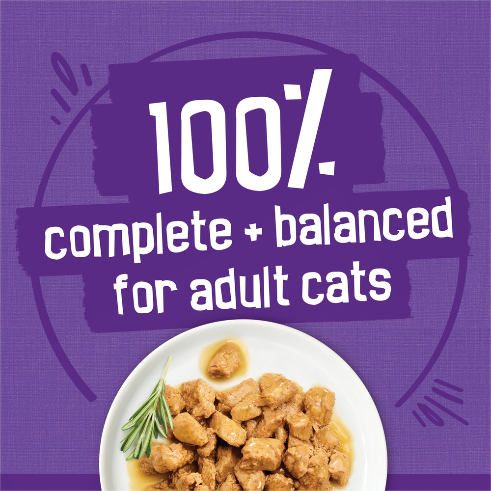 Friskies can nutrition panel close-up showing complete balanced feeding information