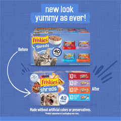 Purina Friskies can top label close-up highlighting easy-open lid benefit