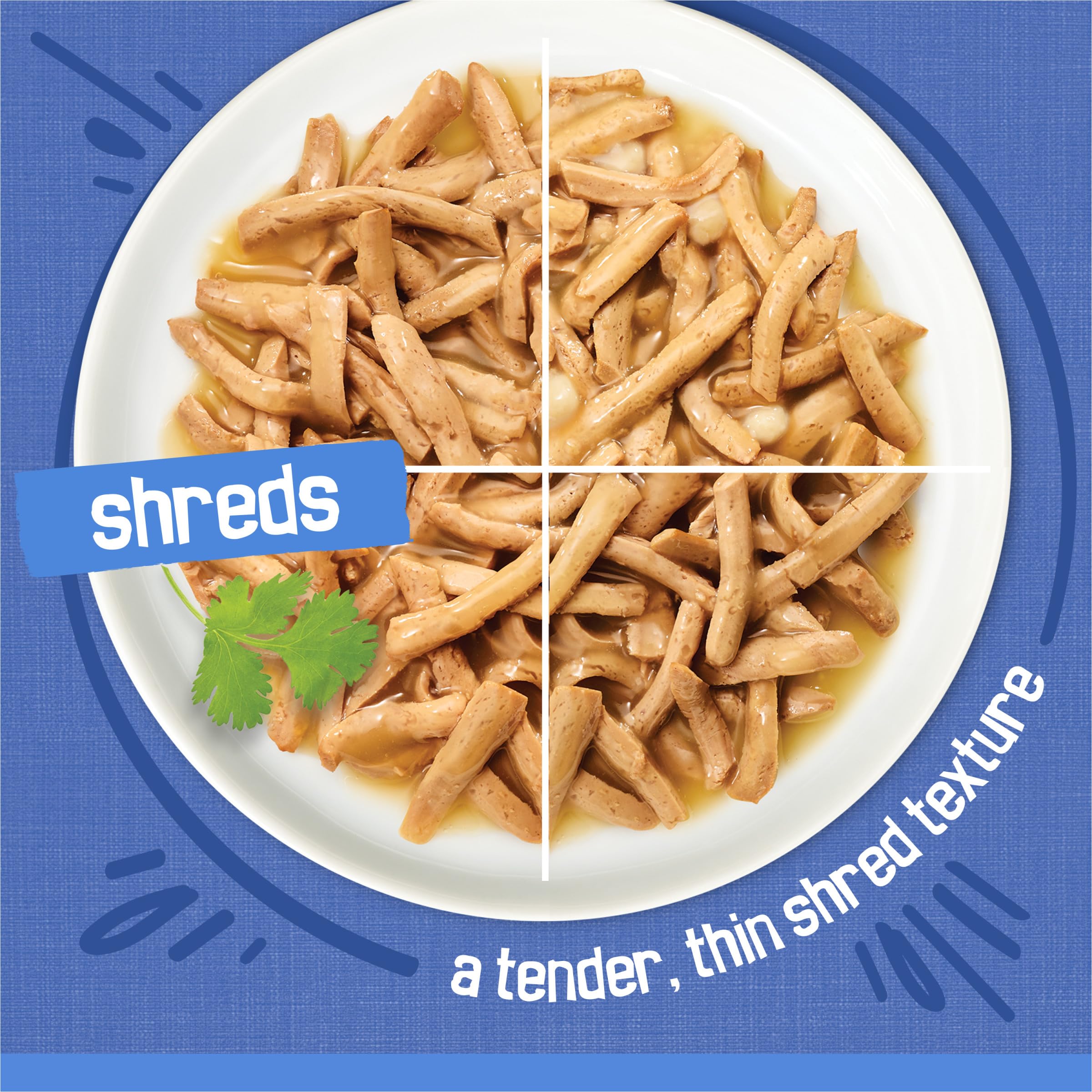 Purina Friskies chicken and salmon shreds texture close-up appeals to picky eaters