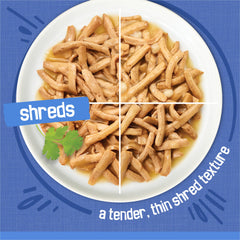 Purina Friskies chicken and salmon shreds texture close-up appeals to picky eaters