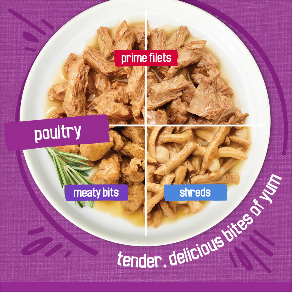 Friskies close-up of meaty turkey bits offering satisfying chew