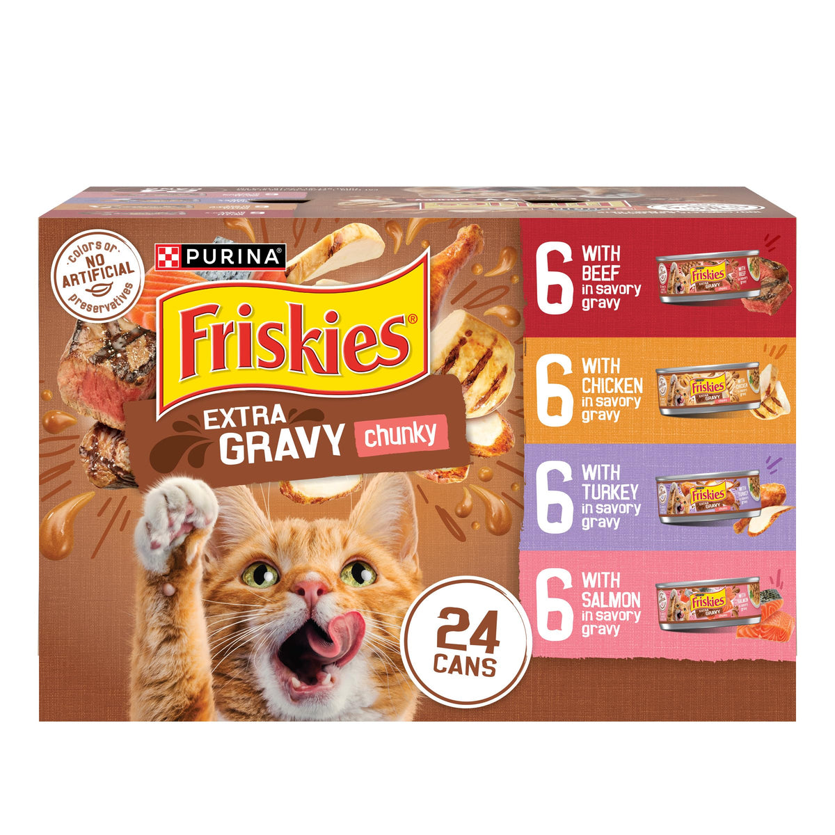 Friskies front can view showing label and serving appeal