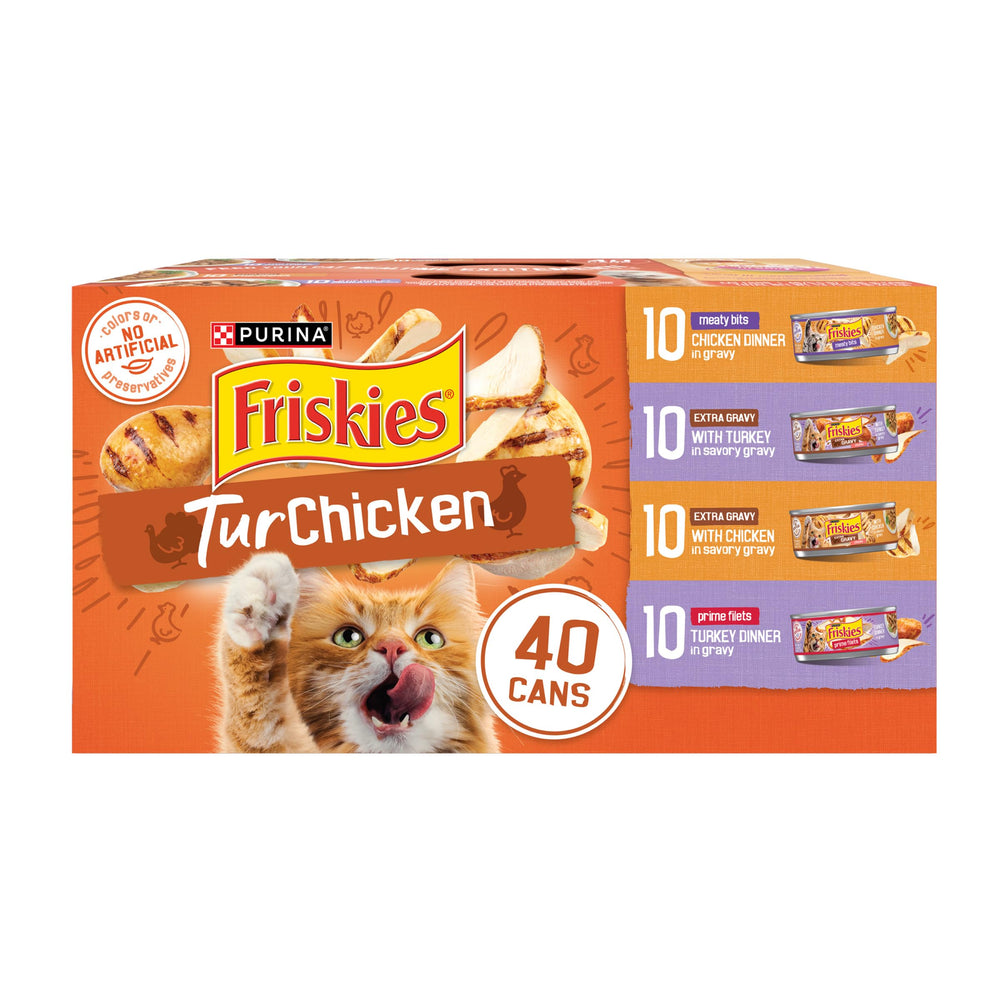 Friskies front packaging showing TurChicken variety pack benefits