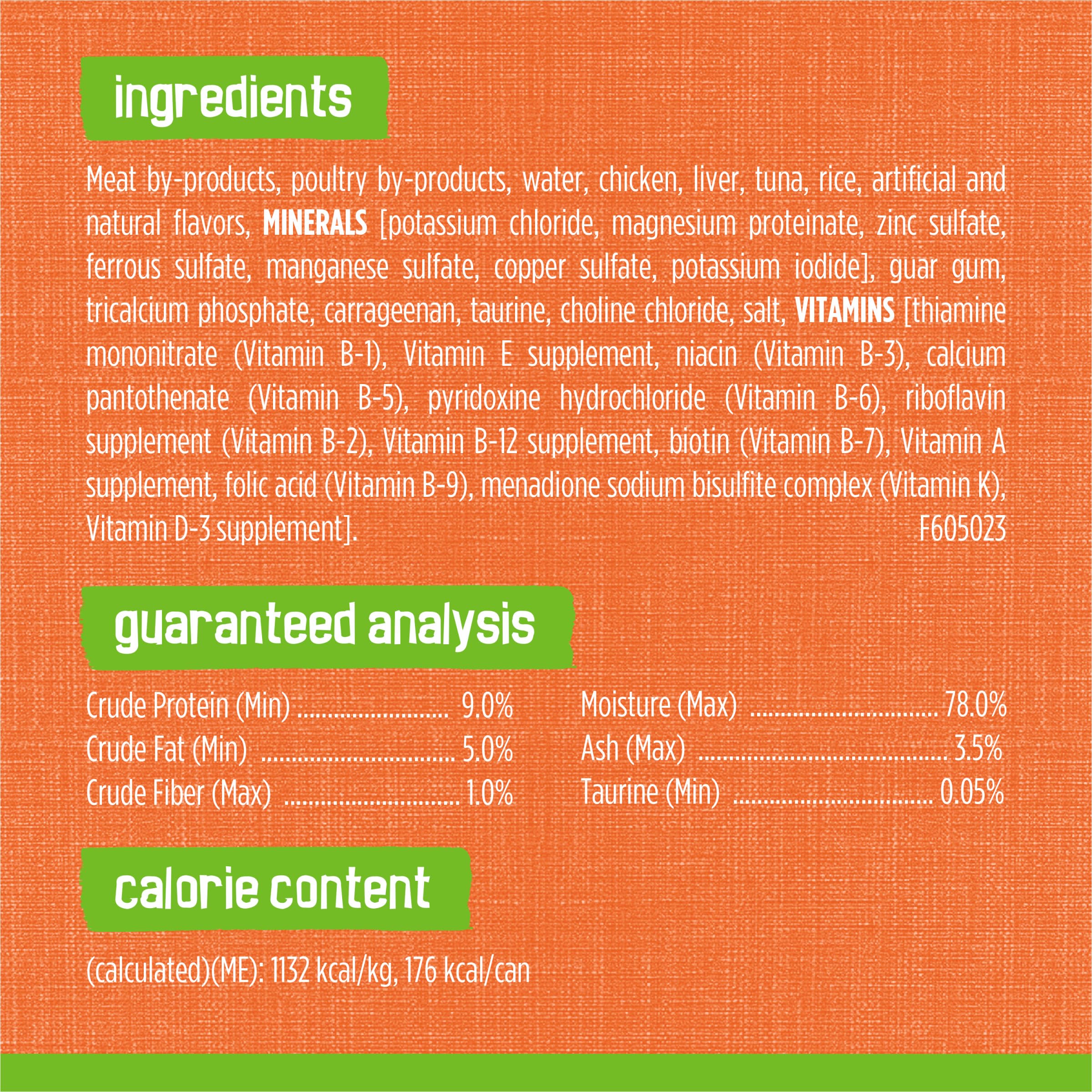 Friskies raw chicken and tuna ingredients display highlighting real protein