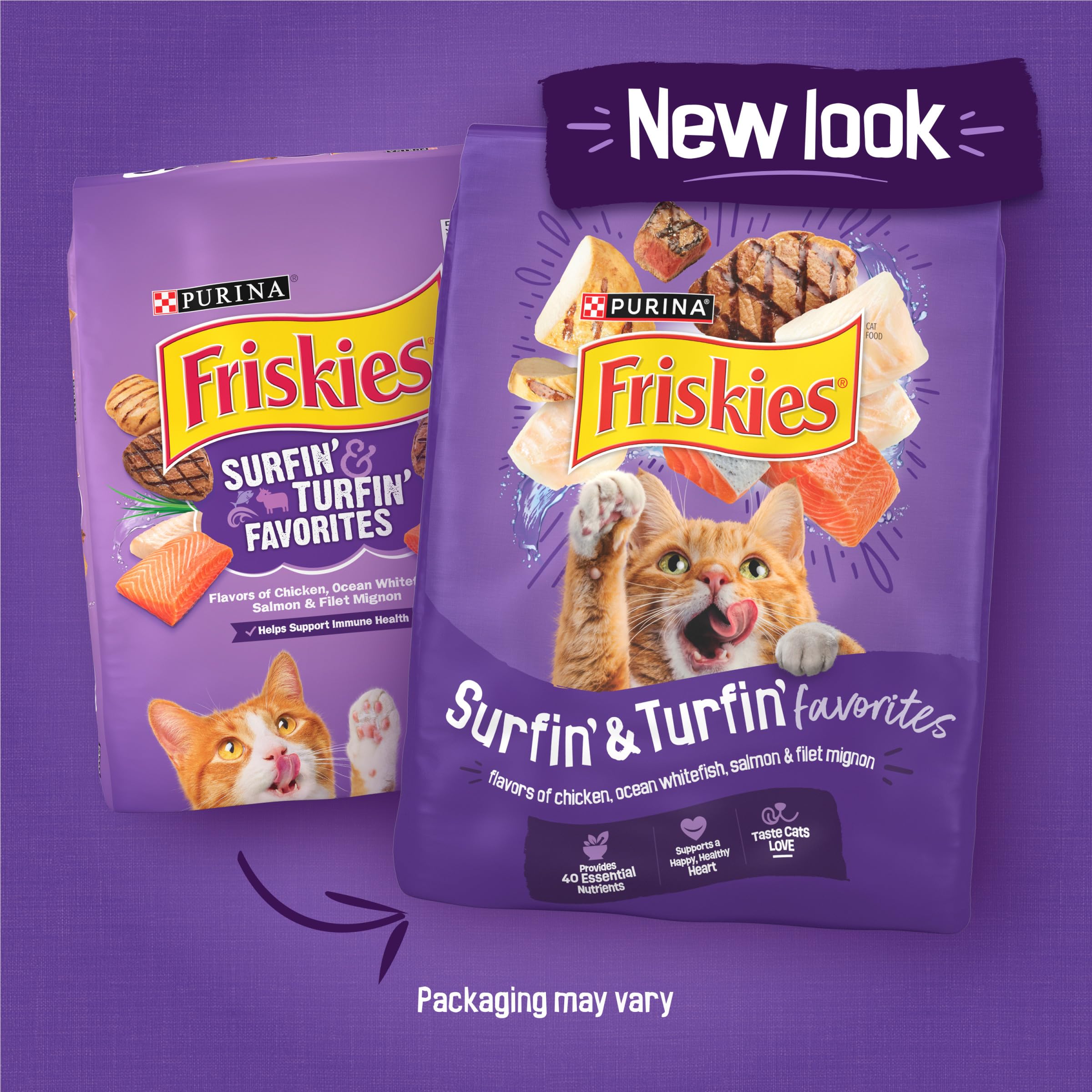 Friskies kibble close-up revealing crunchy texture for dental benefit