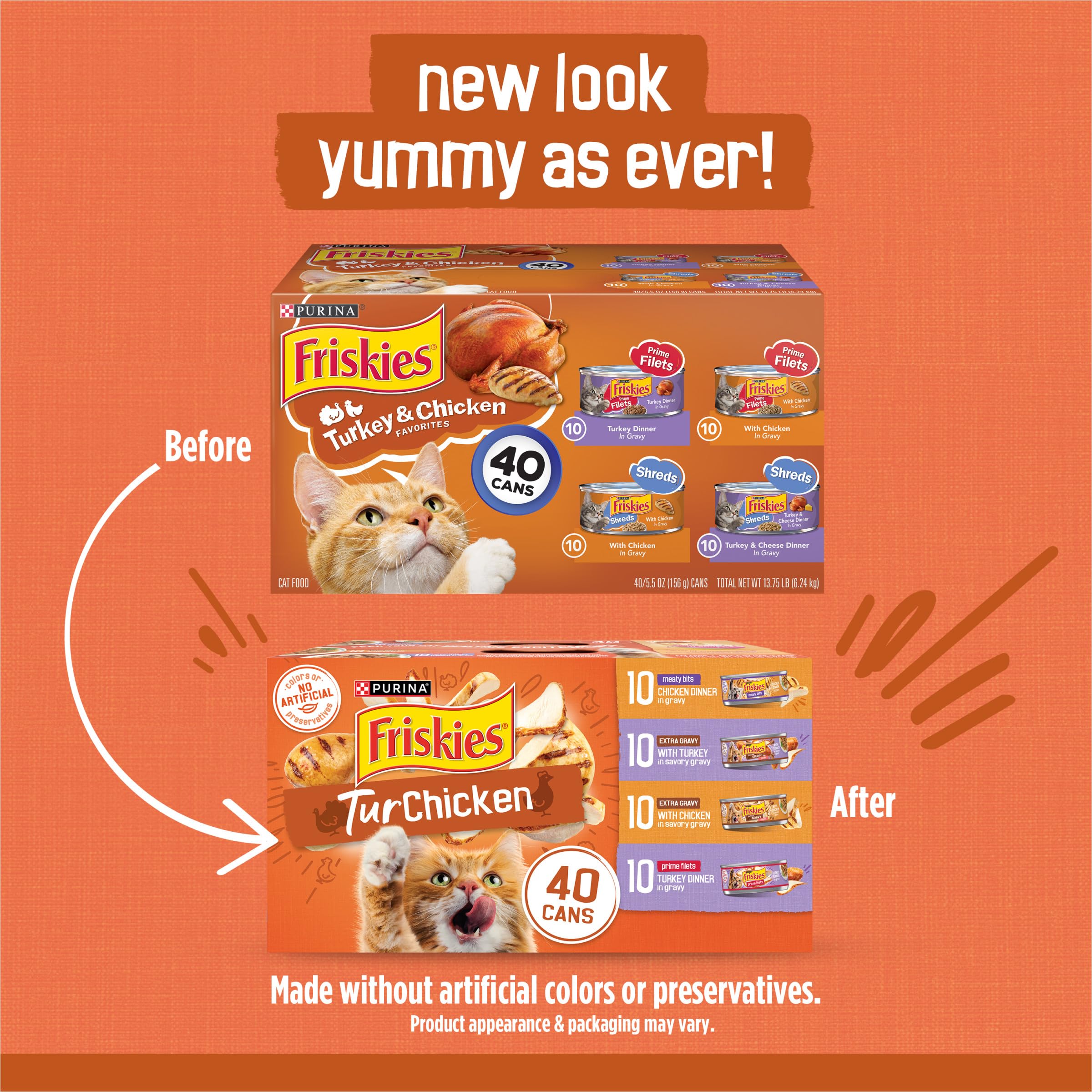 Friskies open can with chicken bits highlighting appetizing texture