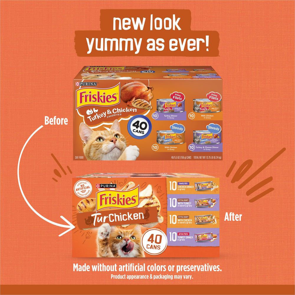 Friskies open can with chicken bits highlighting appetizing texture