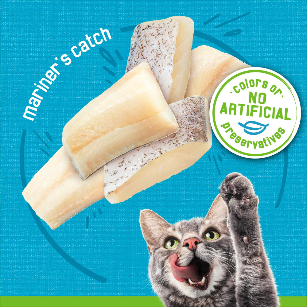 Friskies open can contents revealing fish-forward pate and enticing aroma