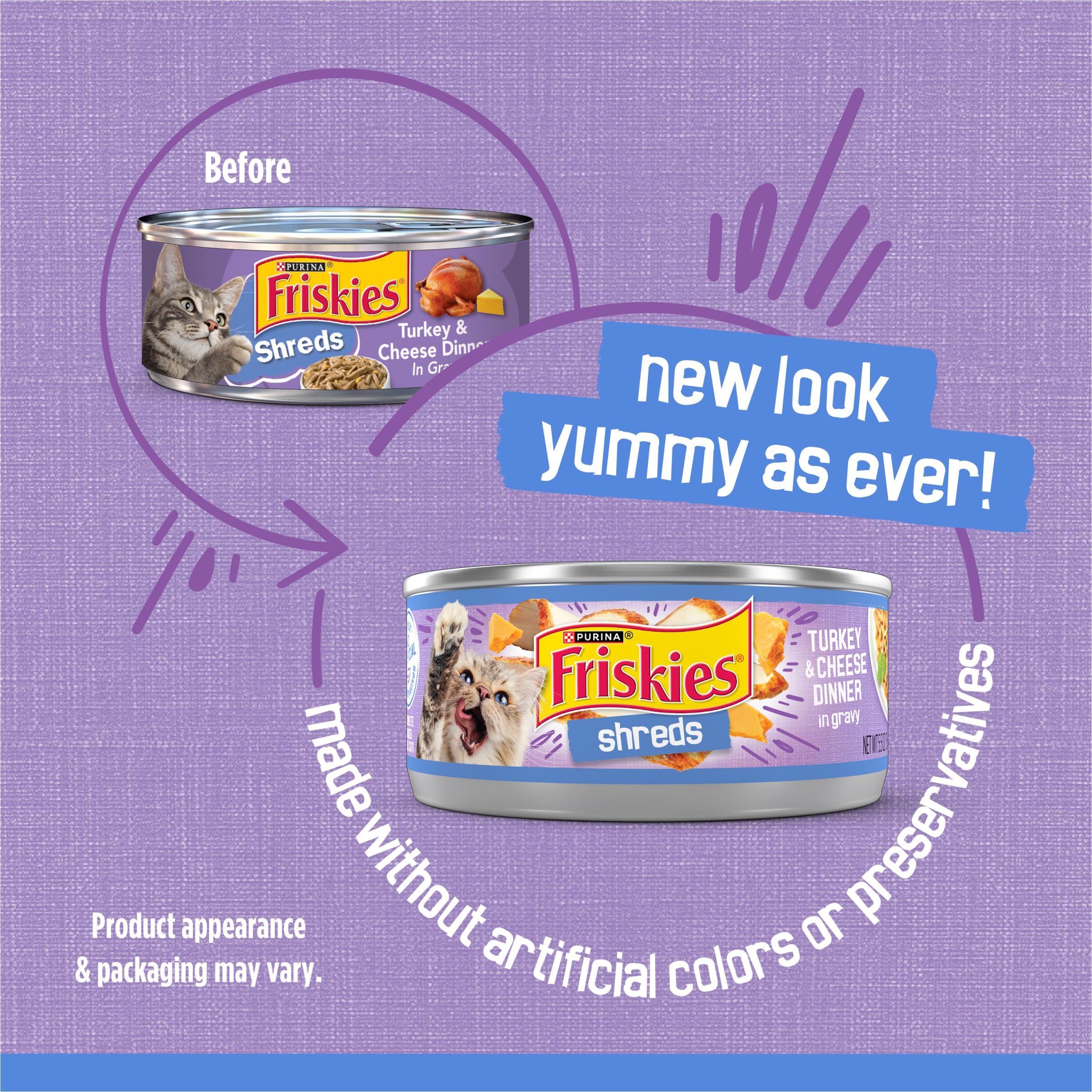 Friskies open can with gravy highlighting moisture and appeal benefit