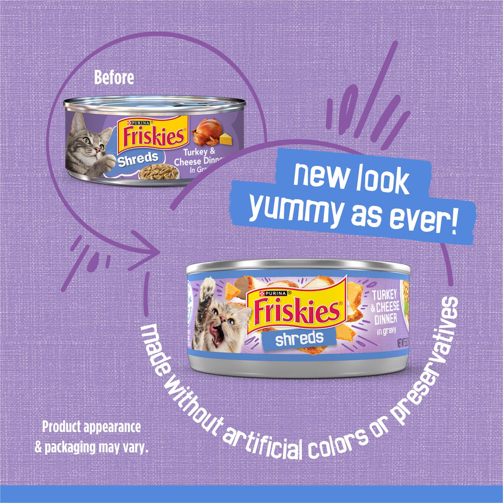 Friskies open can with gravy highlighting moisture and appeal benefit