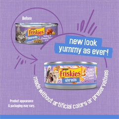 Friskies open can with gravy highlighting moisture and appeal benefit