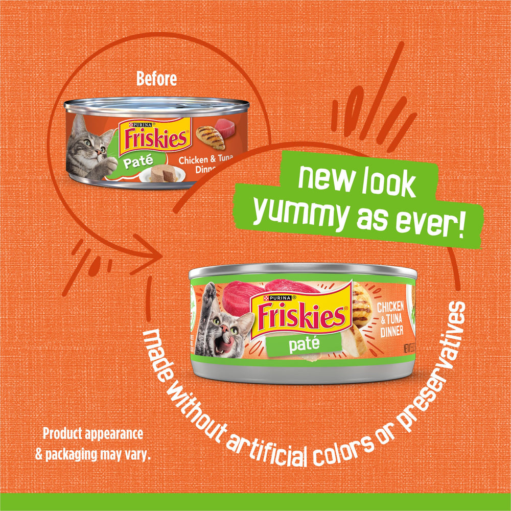Friskies open can close-up of smooth pate texture for easy chewing