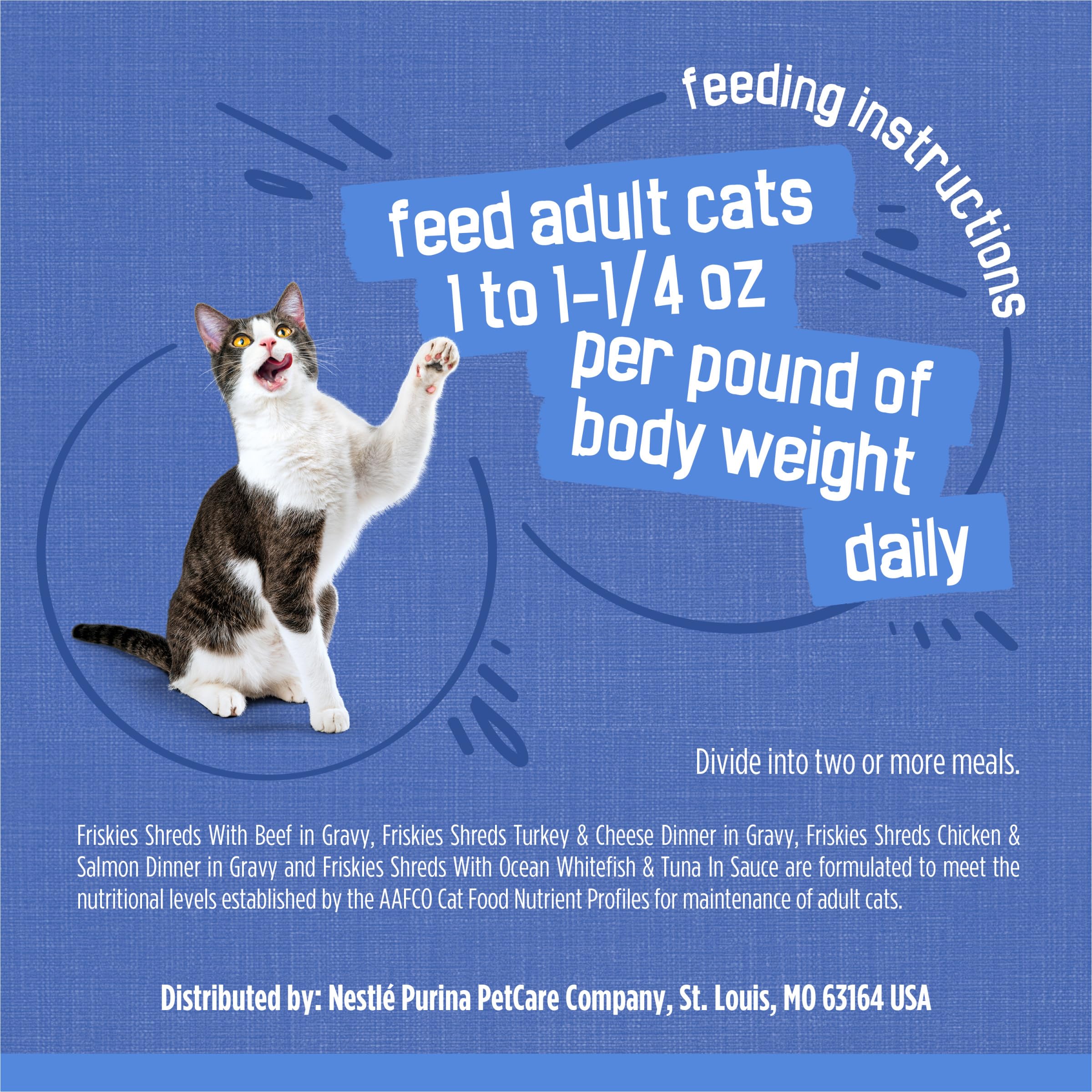 Purina Friskies stacked cans beside a ruler for size and quantity comparison