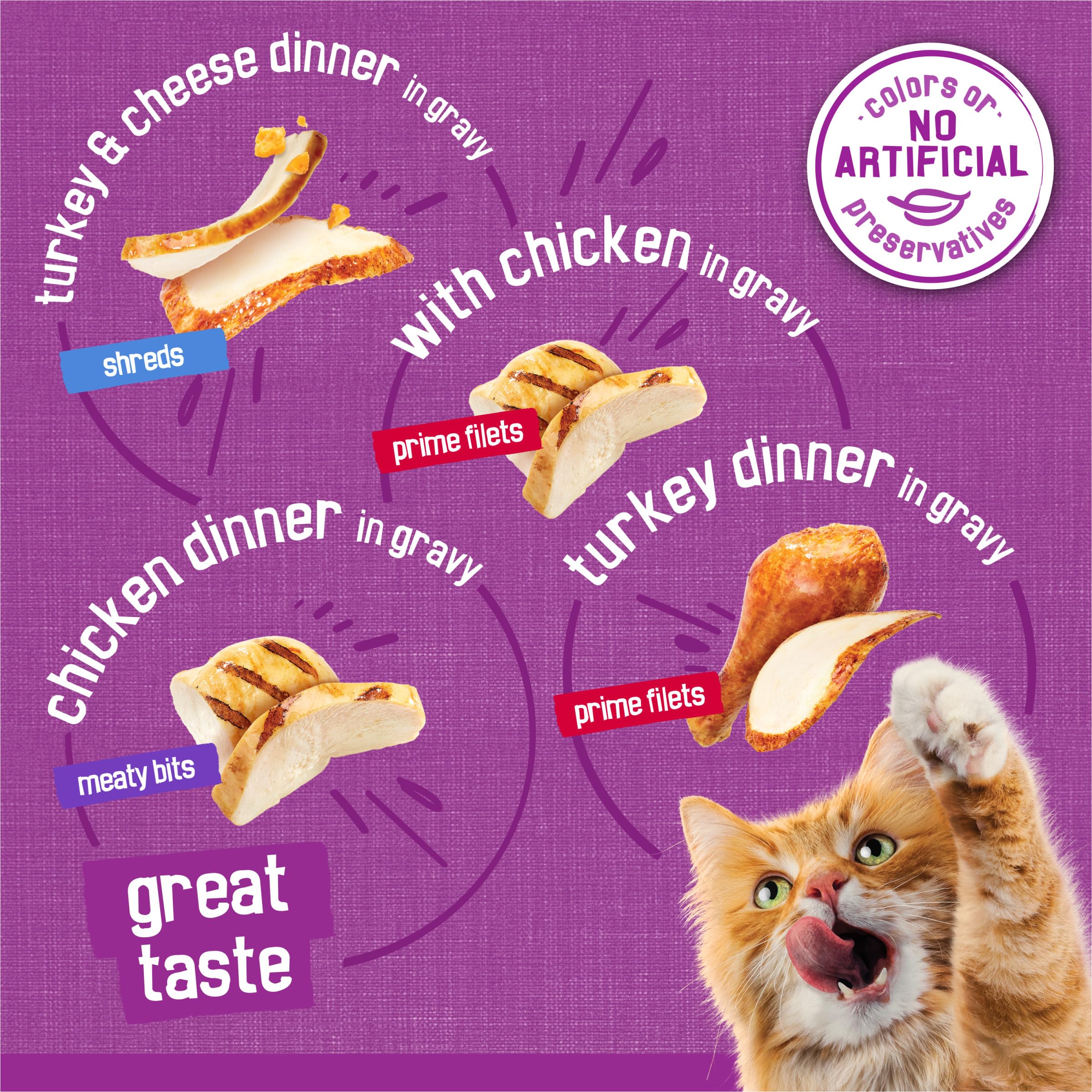 Friskies prime filets detail showing larger pieces for robust mouthfeel
