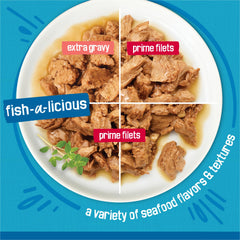 Friskies savory shreds close-up showcasing shredded texture for palatability