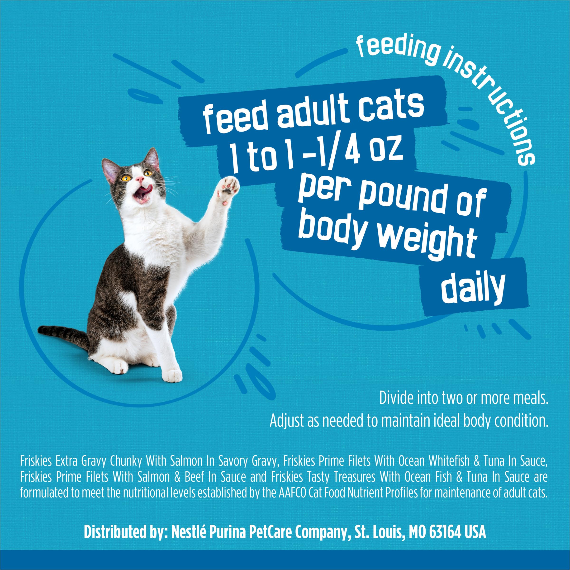 Friskies served in a bowl with cat eating to illustrate mealtime appeal