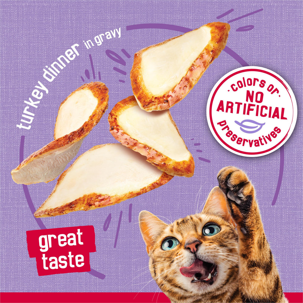 Friskies serving bowl in kitchen conveying easy mealtime preparation benefit