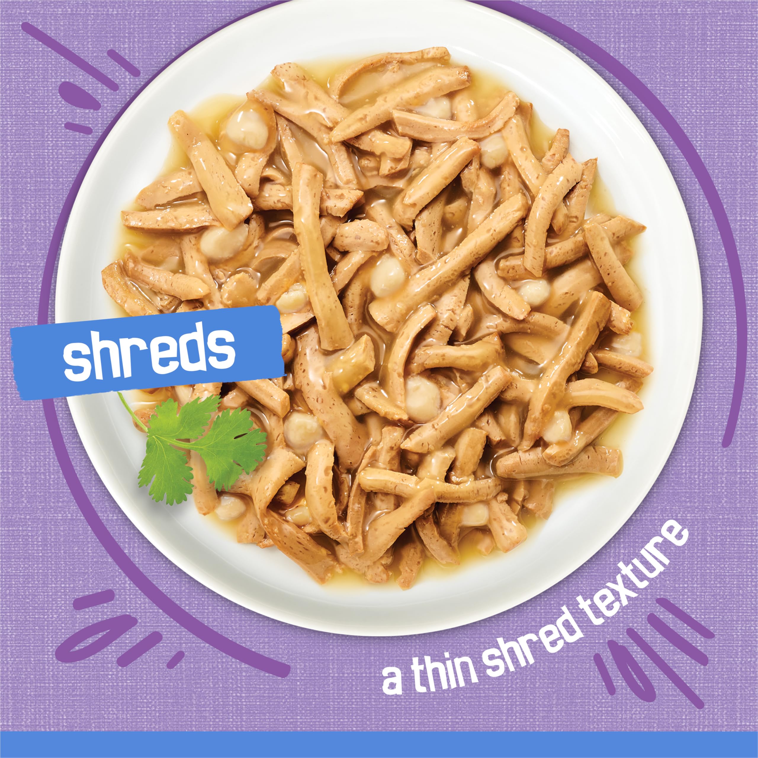 Friskies shredded turkey close-up showing tender texture and palatability benefit