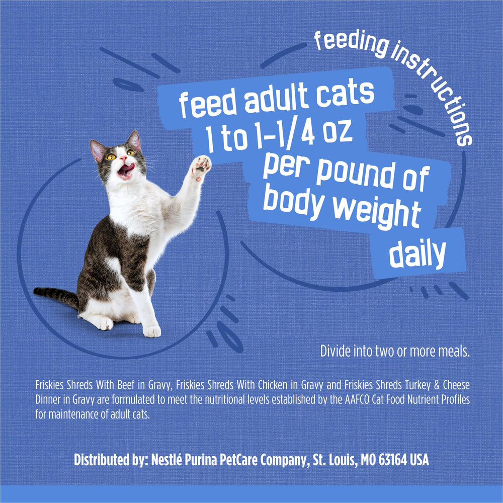 Raw beef and poultry near Friskies Shreds can showing real proteins