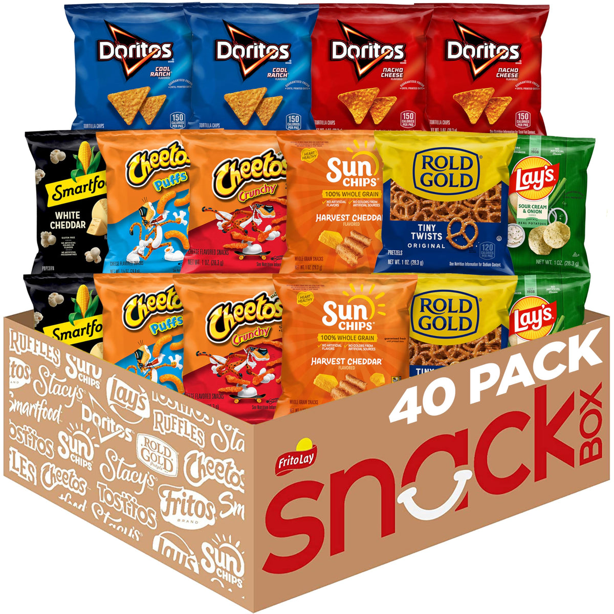 Frito-Lay front packaging showing the 40-count mix and variety benefits
