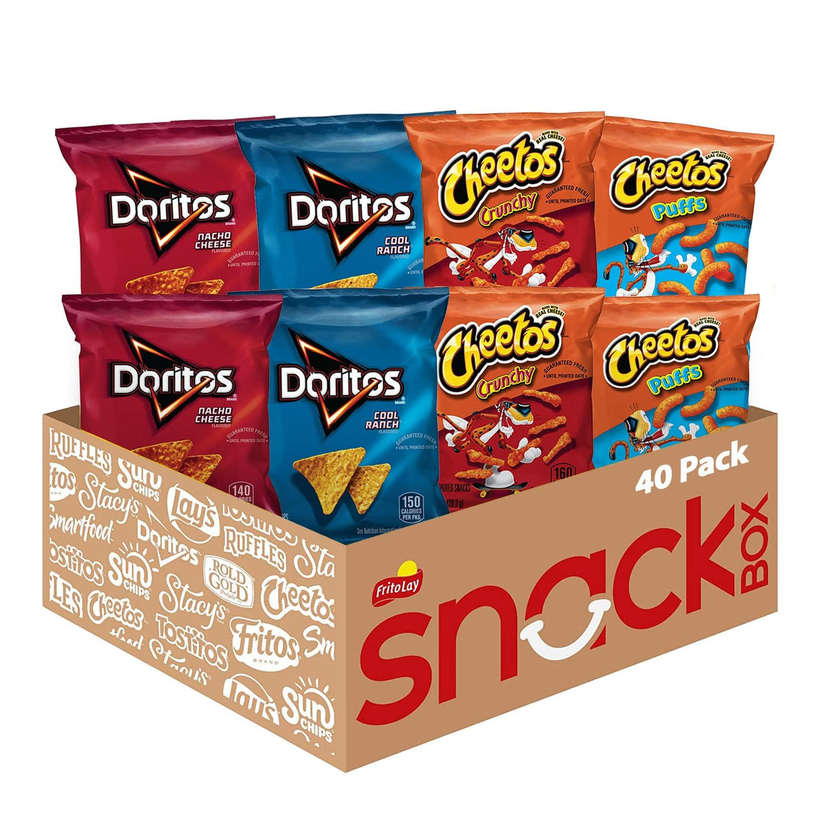 Frito‑Lay multipack box front showing mixed Doritos and Cheetos for easy storage