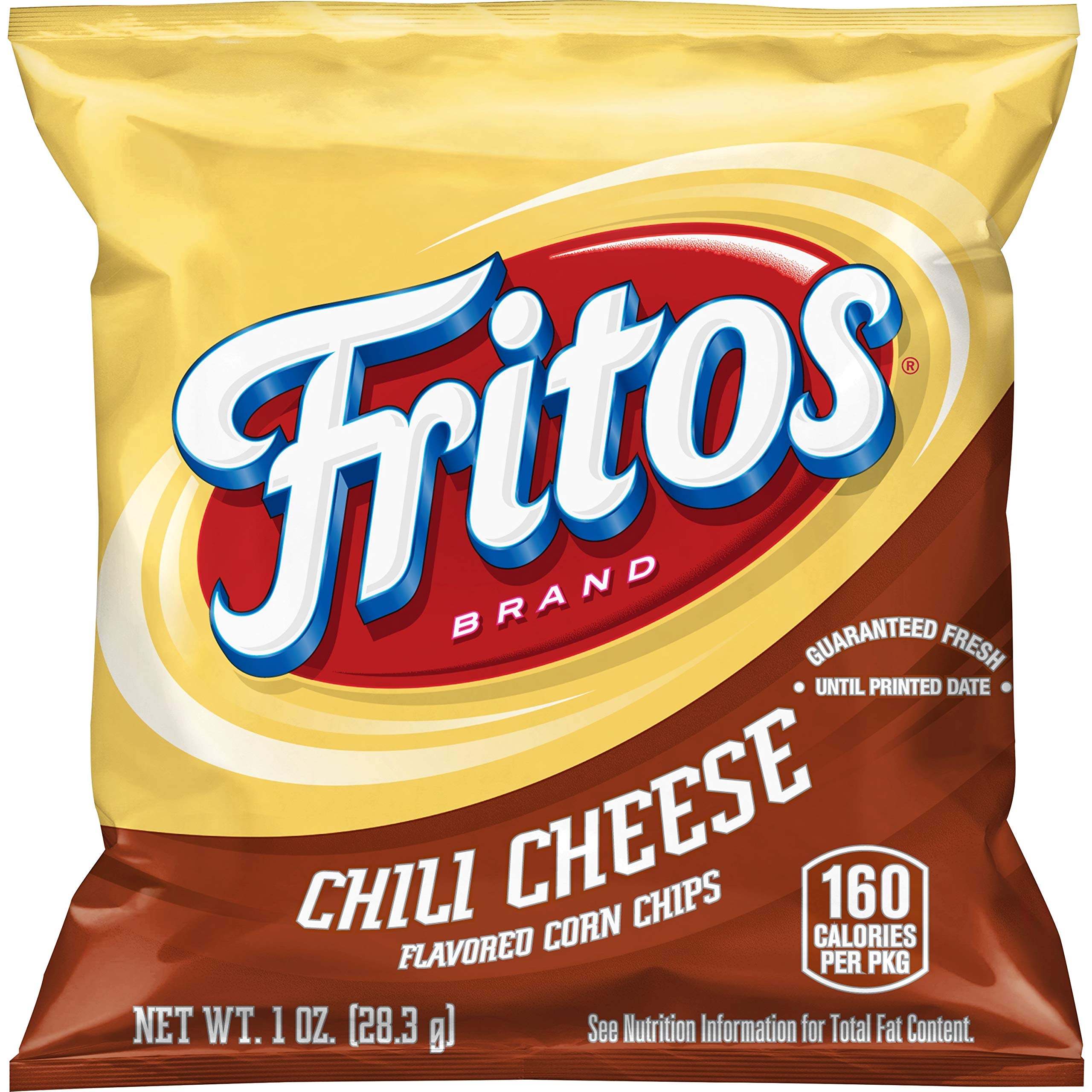 Fritos front packaging Chili Cheese showing bold flavor and portability benefit