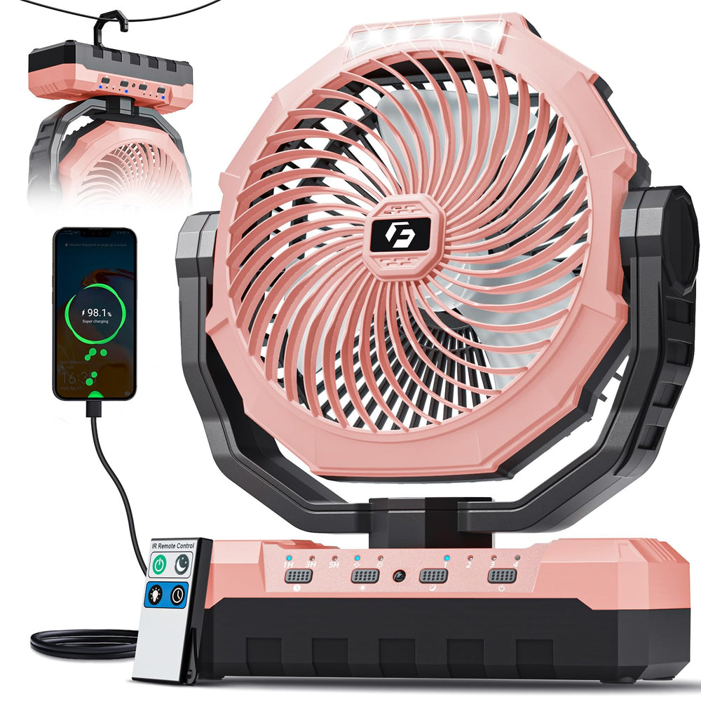 FRIZCOL front view pink fan showing controls and stable base for versatile cooling