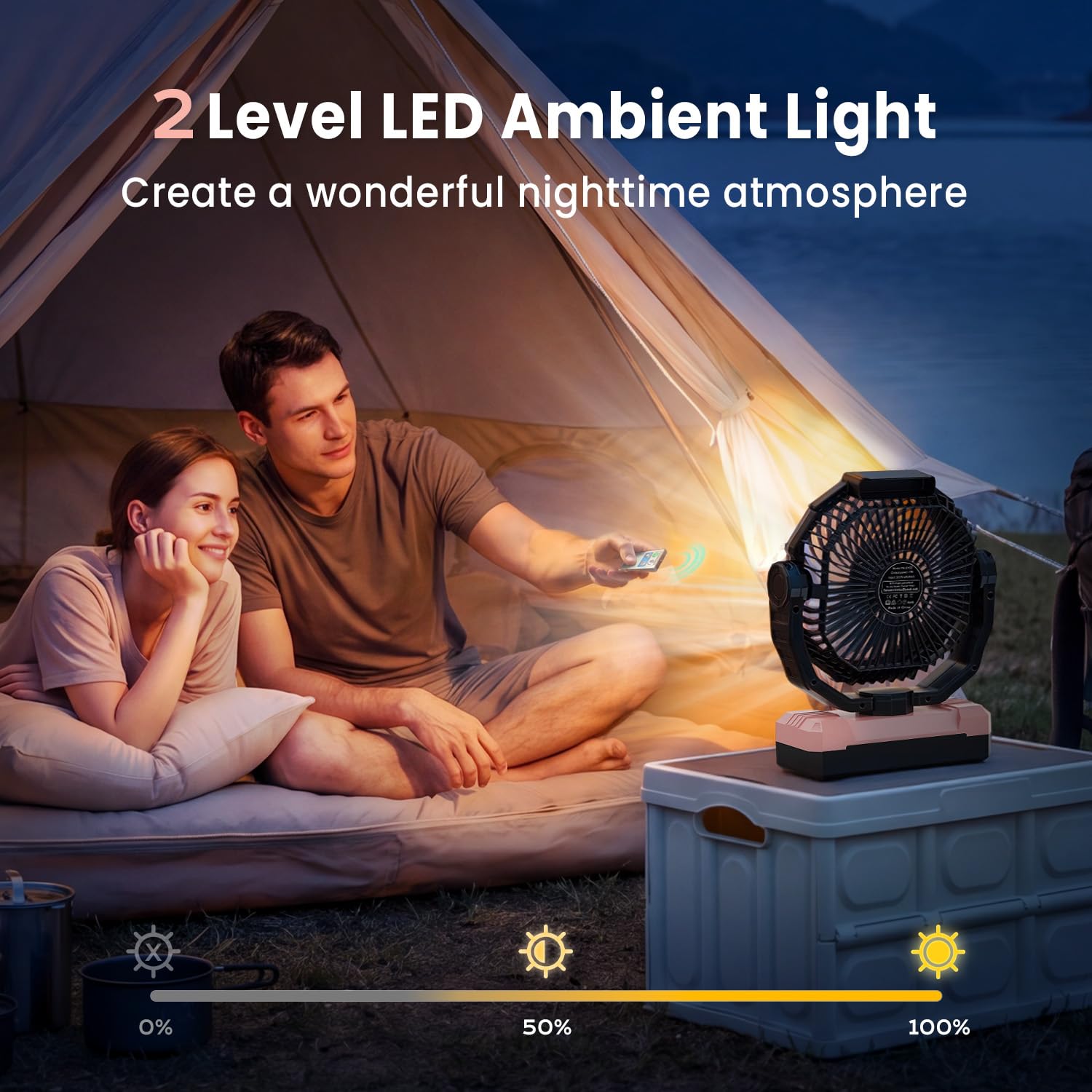 FRIZCOL LED light illuminated inside tent offering soft lighting and visibility