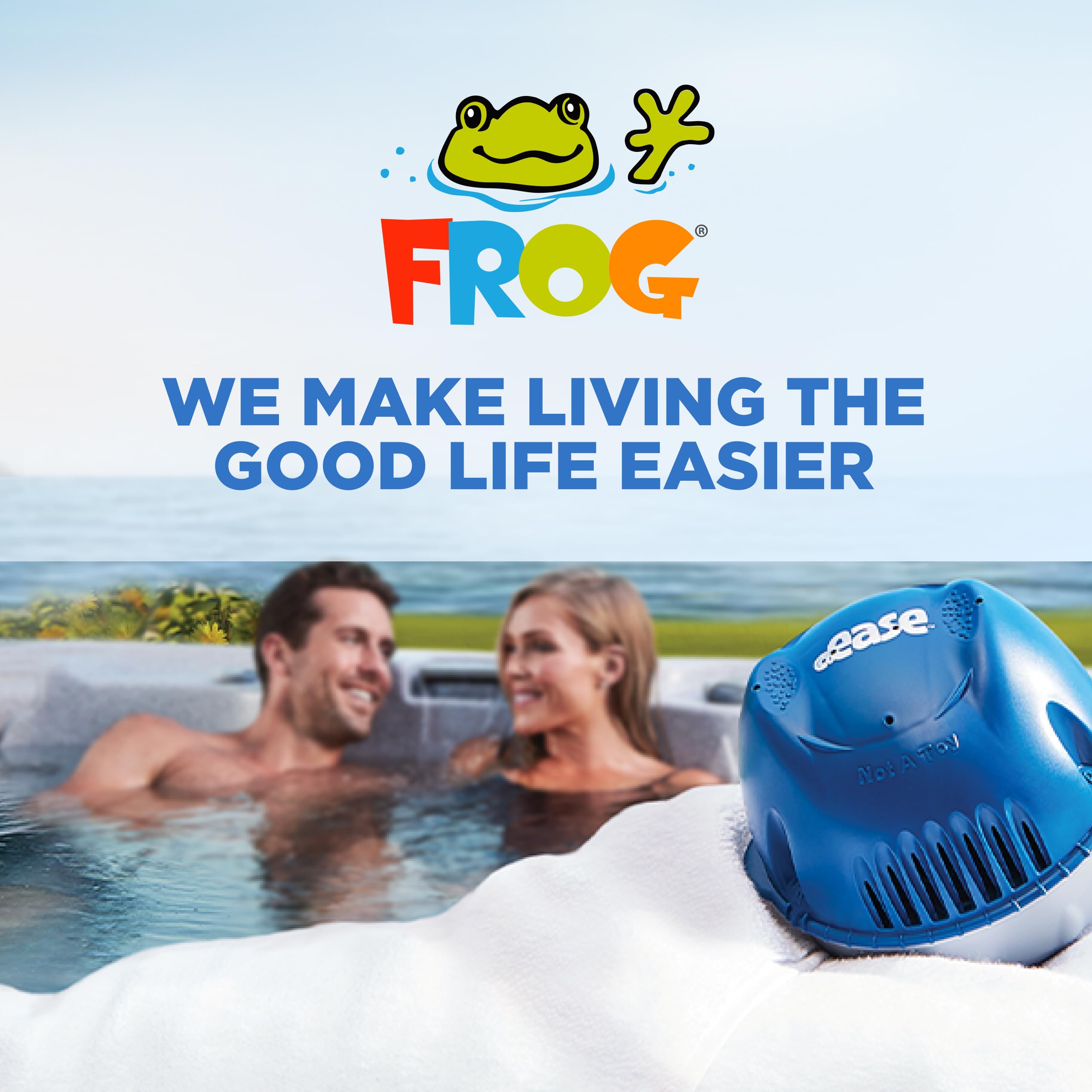 FROG @ease in an outdoor hot tub lifestyle scene promoting relaxed water