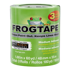 FrogTape front packaging showing 3 rolls and product benefits for clear identification