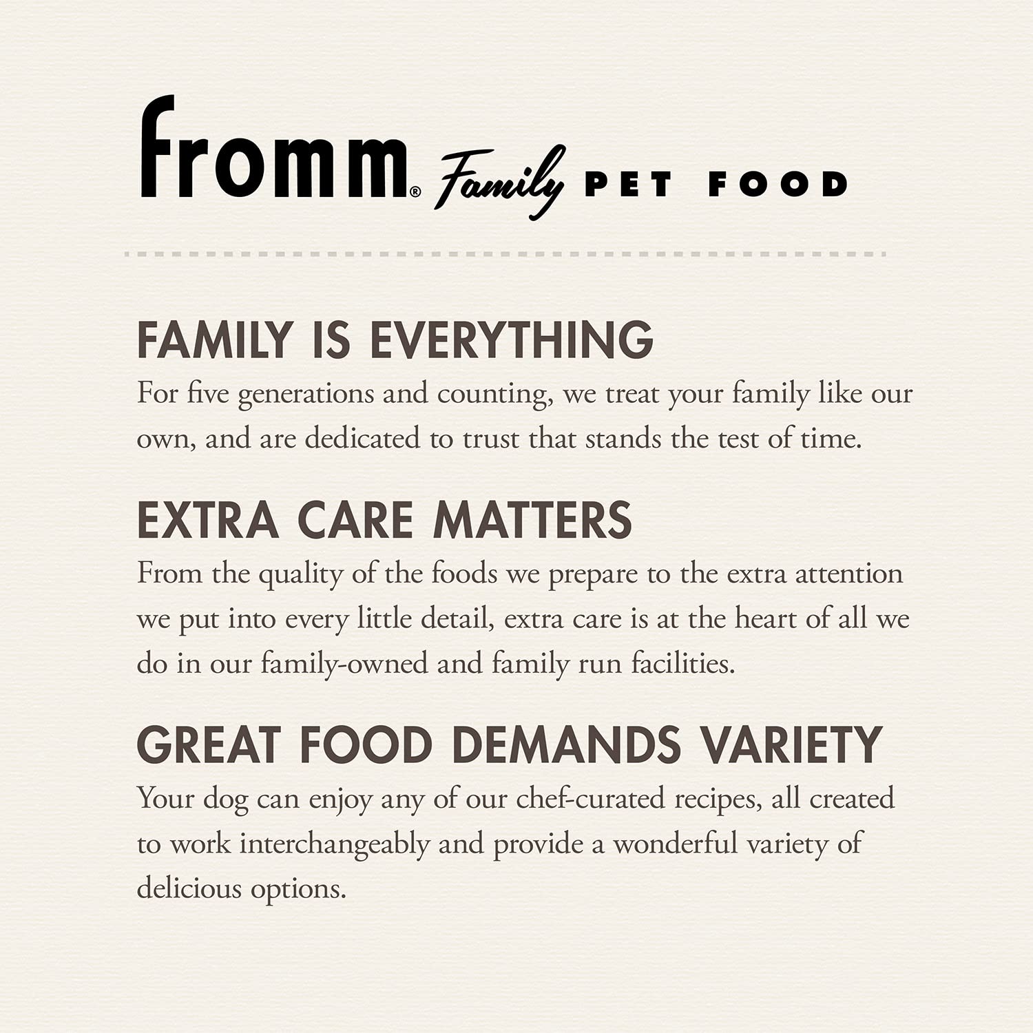 Fromm 4 lb bag size beside household item demonstrating scale and convenience benefit