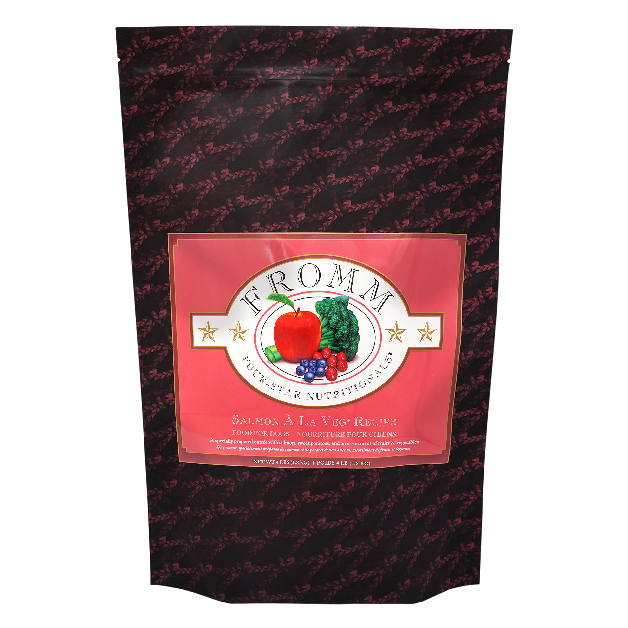 Fromm front packaging showing salmon recipe and premium branding benefits