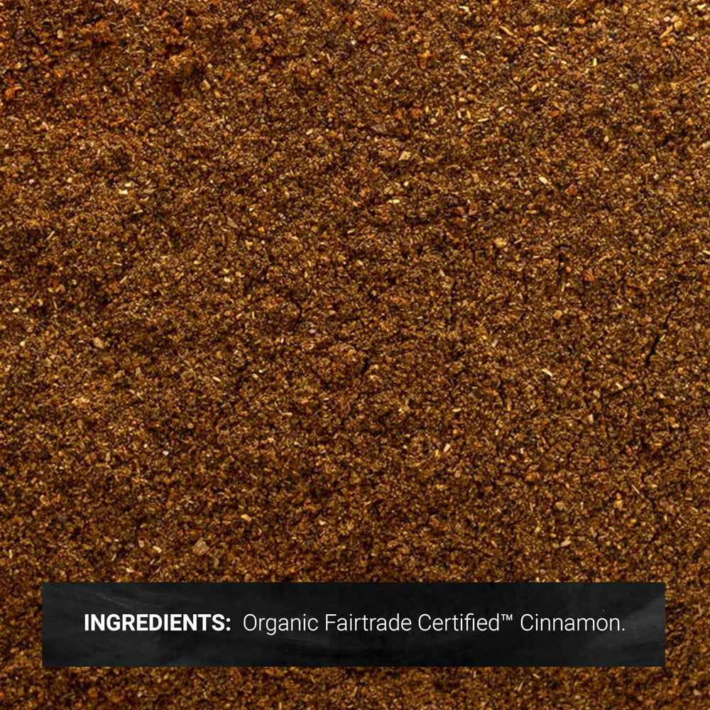 Close-up of fine Frontier Co-op Ceylon cinnamon powder highlighting texture
